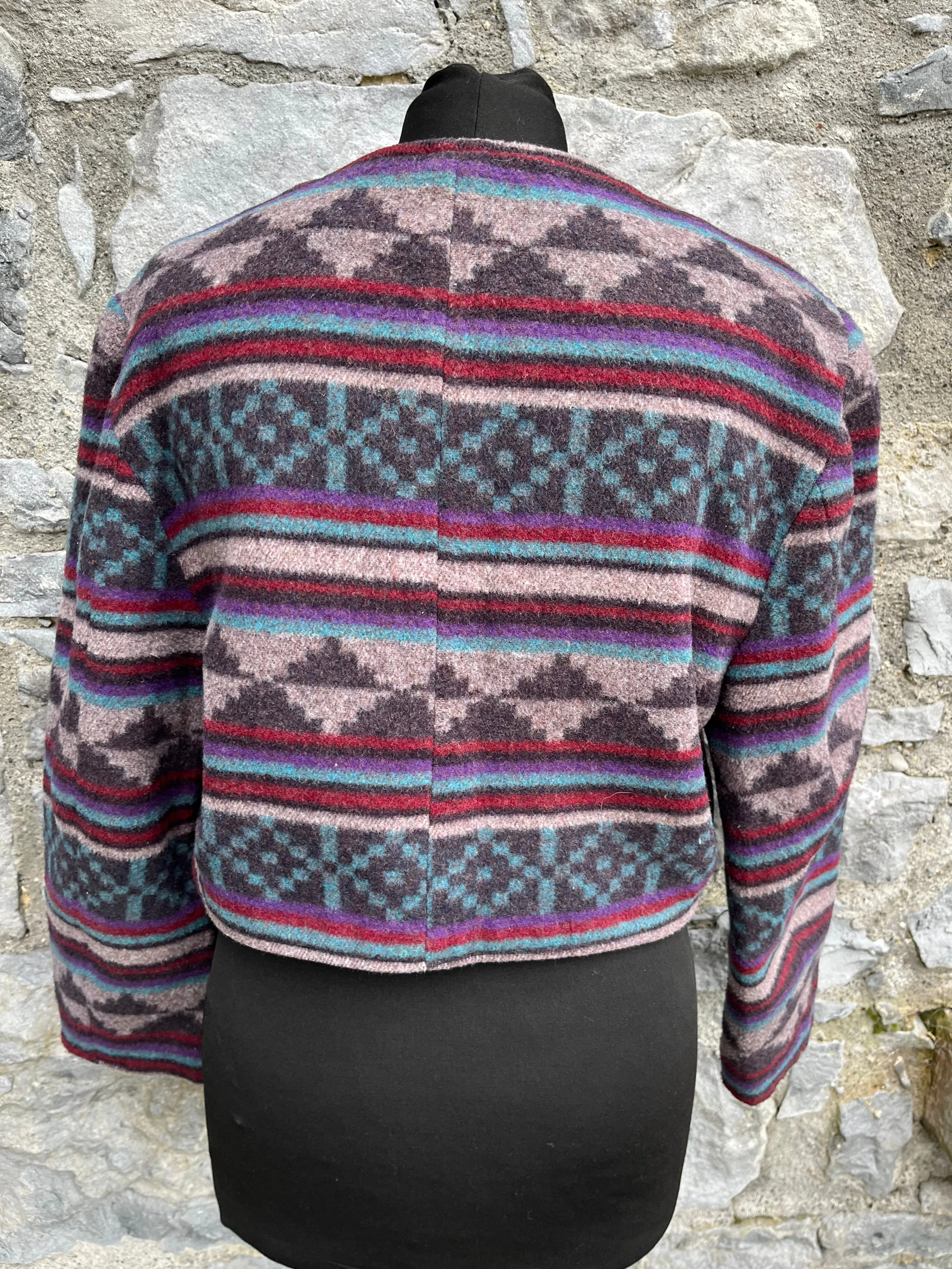 Vintage 80s Aztec Print Fleece Jacket UK Size 8-10