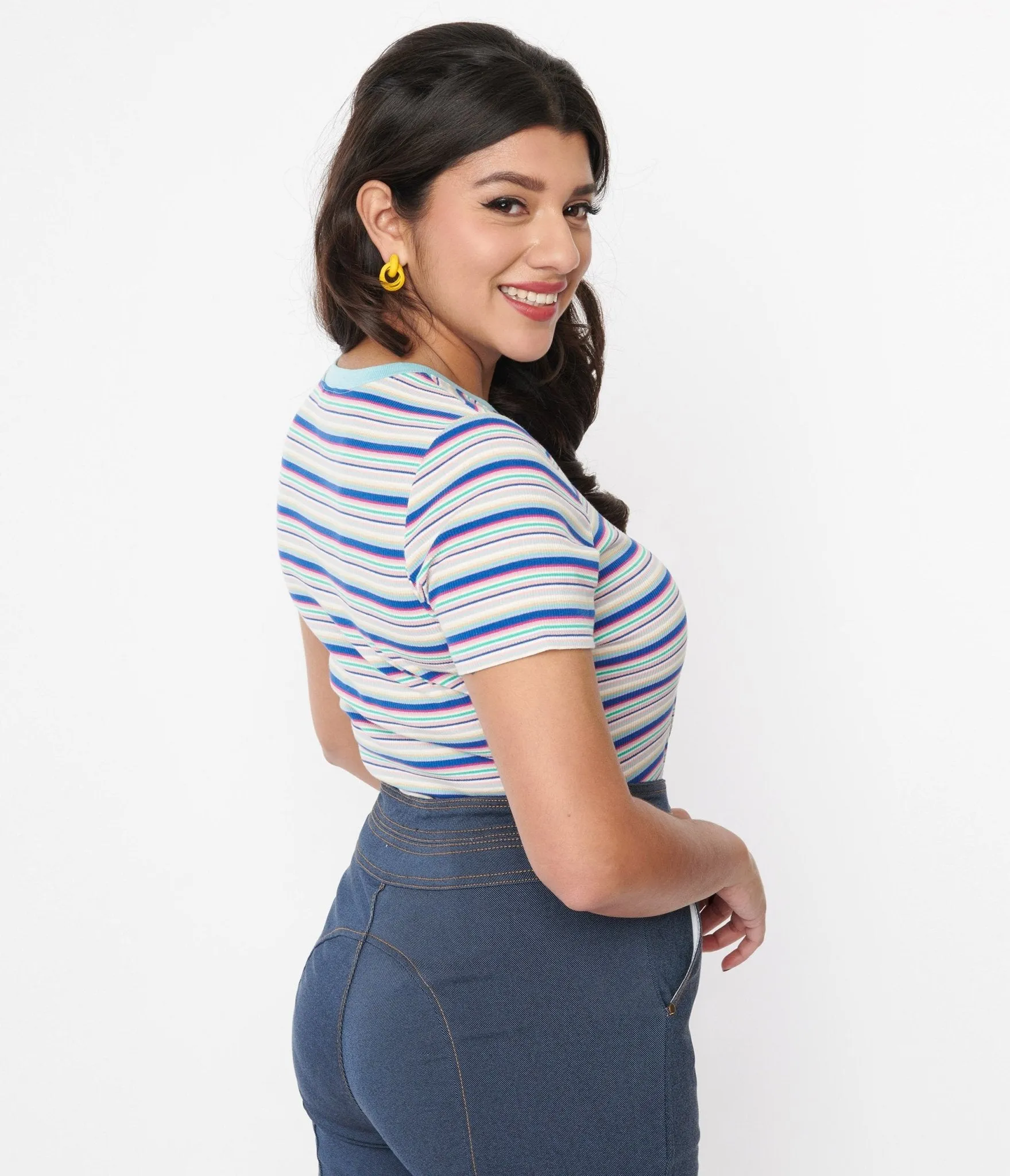 Vintage Blue Stripe Basic Top