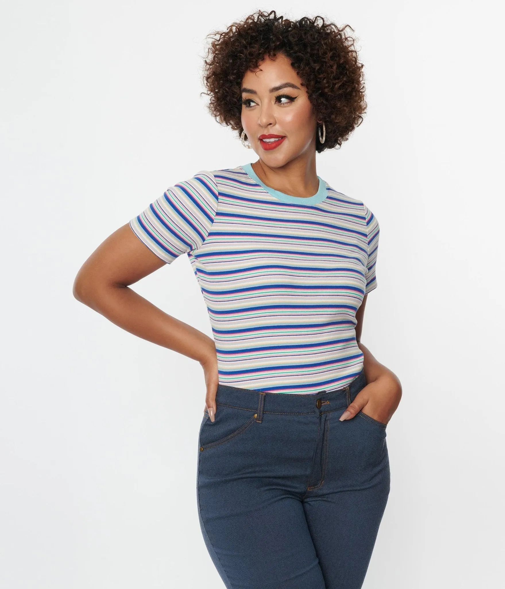 Vintage Blue Stripe Basic Top