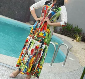 Vintage Print Long Shirt with Collar for Women - Style S4599985