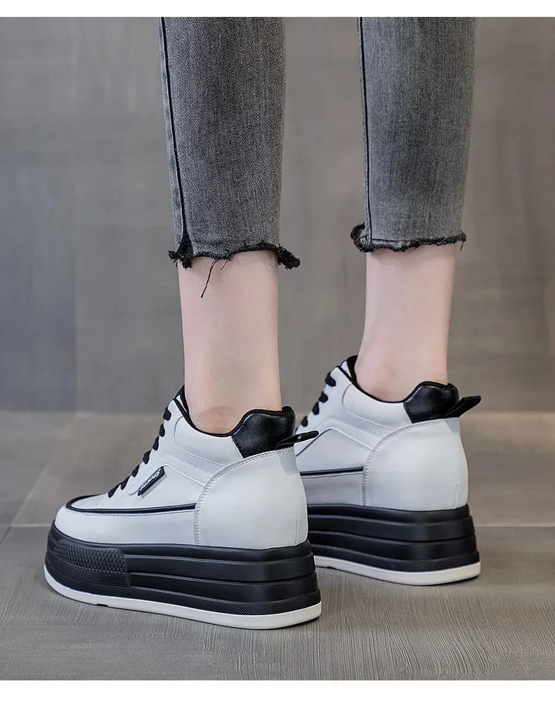 White Lace Up Platform Sneakers