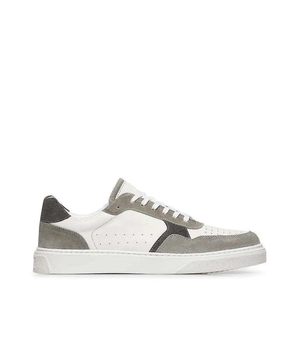 white leather dove color suede sneakers