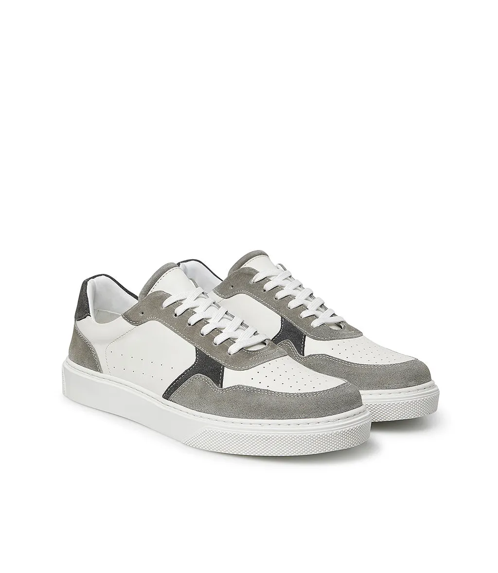 white leather dove color suede sneakers