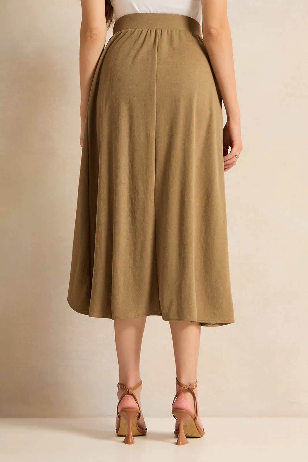 Women Brown Flared Knit Skirt