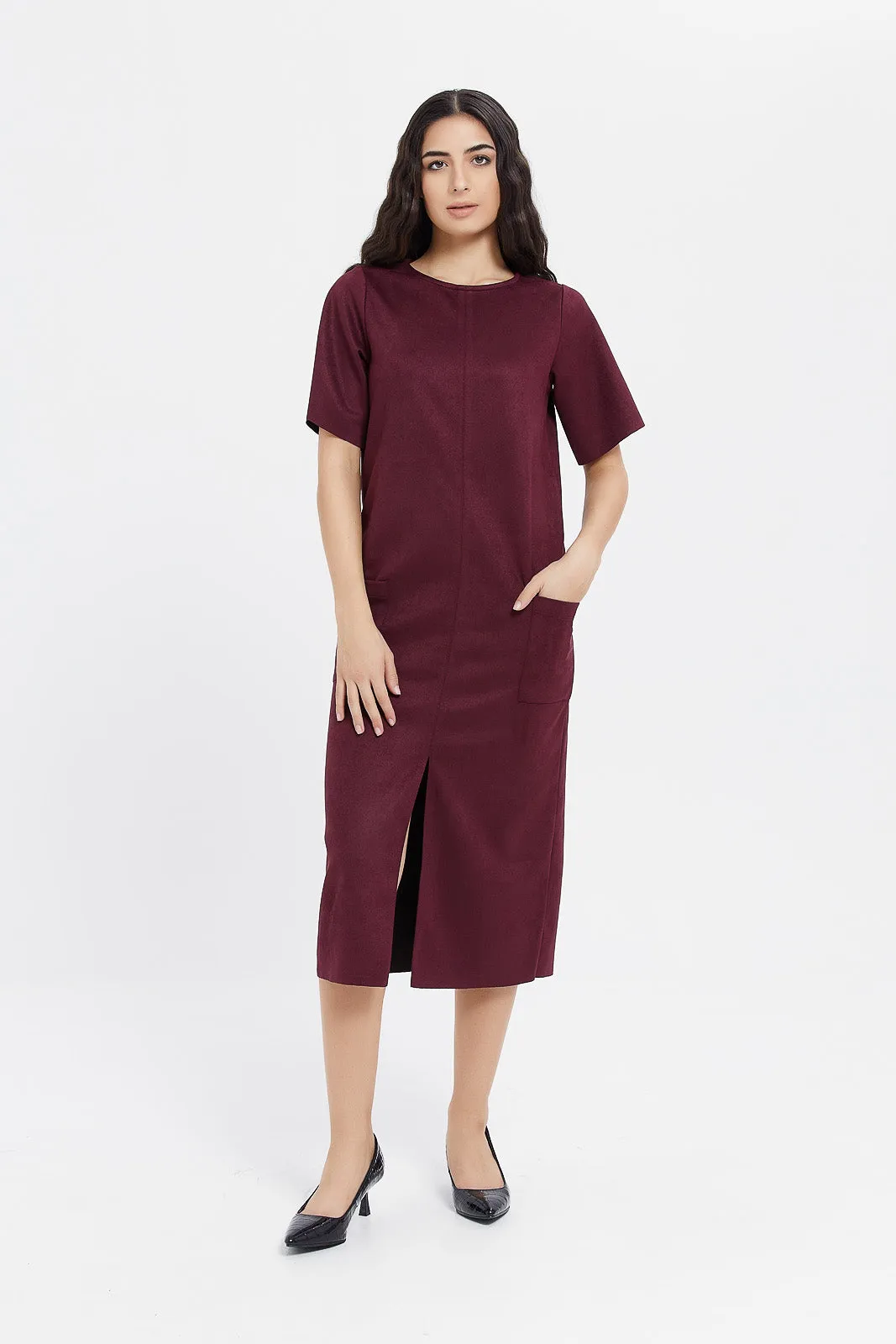 Women Burgundy Midi Dress