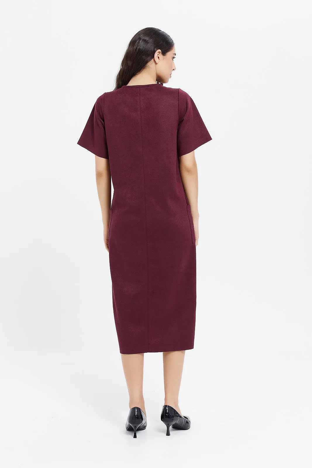 Women Burgundy Midi Dress