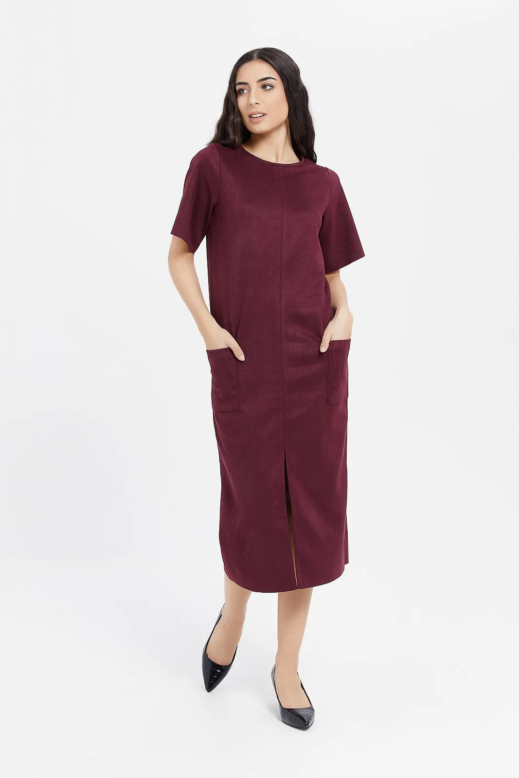 Women Burgundy Midi Dress