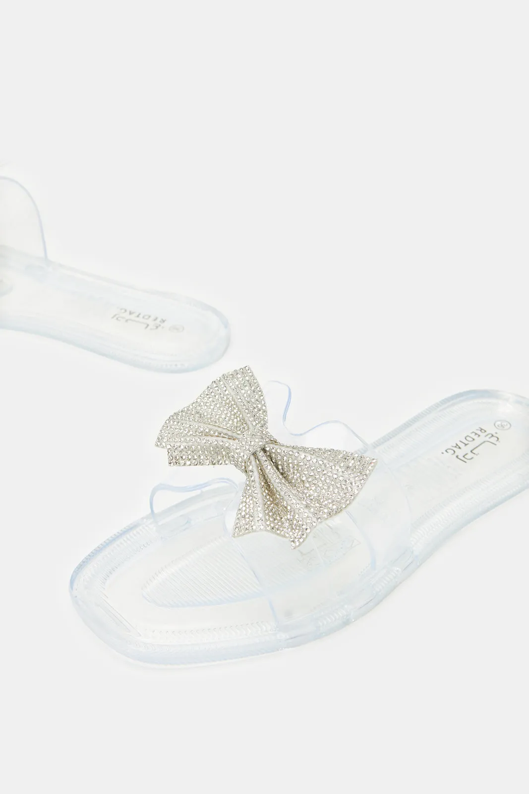 Women Clear Embellished with bow Slides