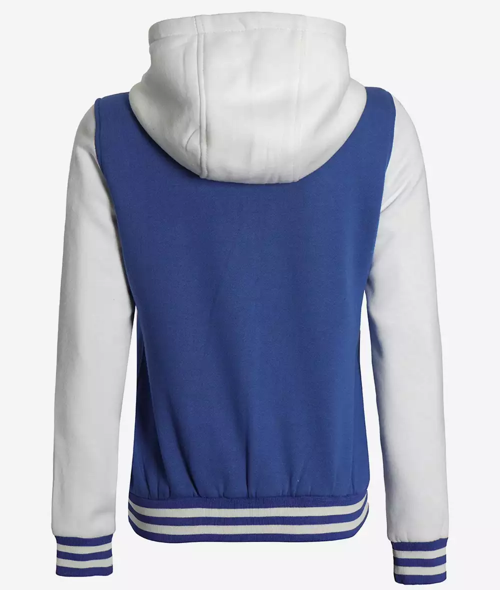 Women's Royal Blue and White Hooded Letterman Jacket