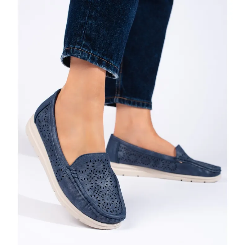 Navy Blue Women's Openwork Moccasins