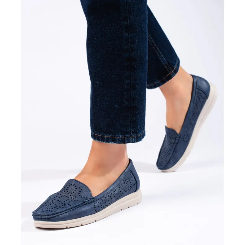 Navy Blue Women's Openwork Moccasins