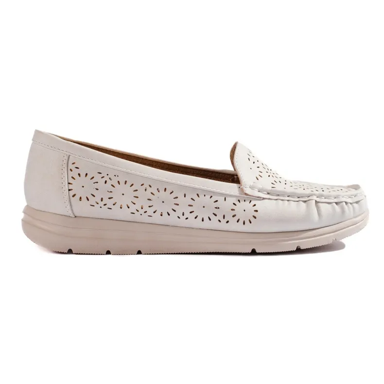 Women's White Openwork Moccasins