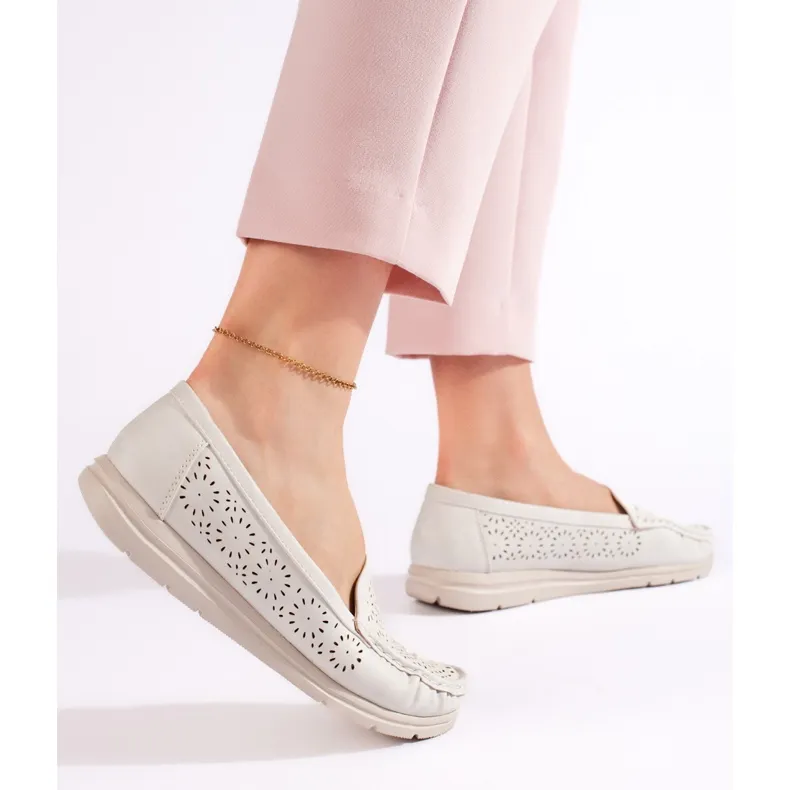 Women's White Openwork Moccasins