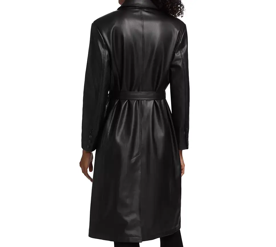 Women's Black Leather Trench Coat