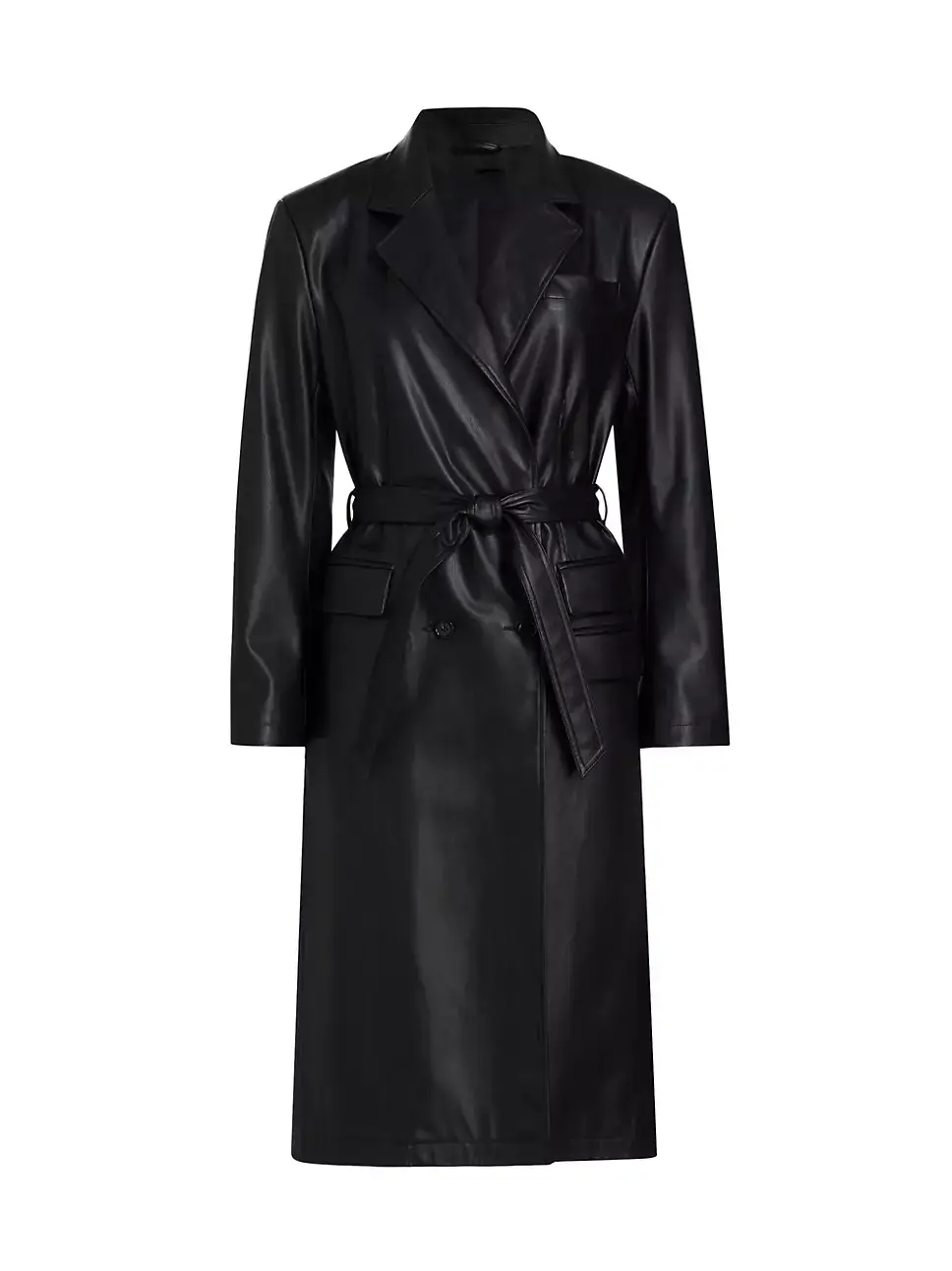 Women's Black Leather Trench Coat