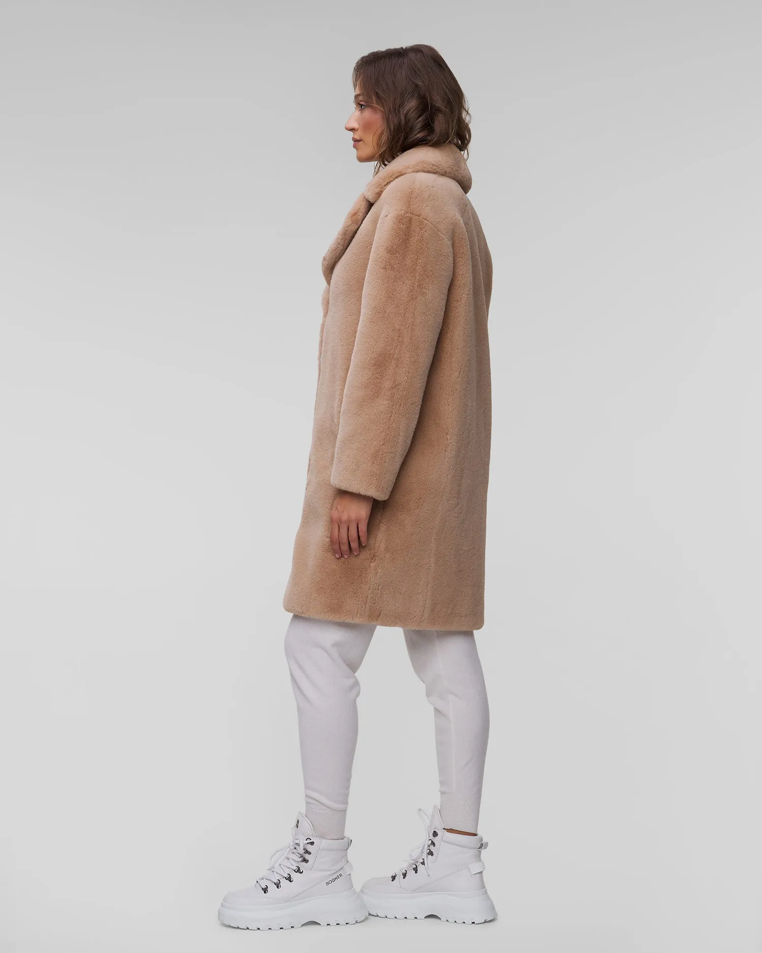 Women’s beige fur Stand Studio Camille Cocoon Coat 611379070-10301