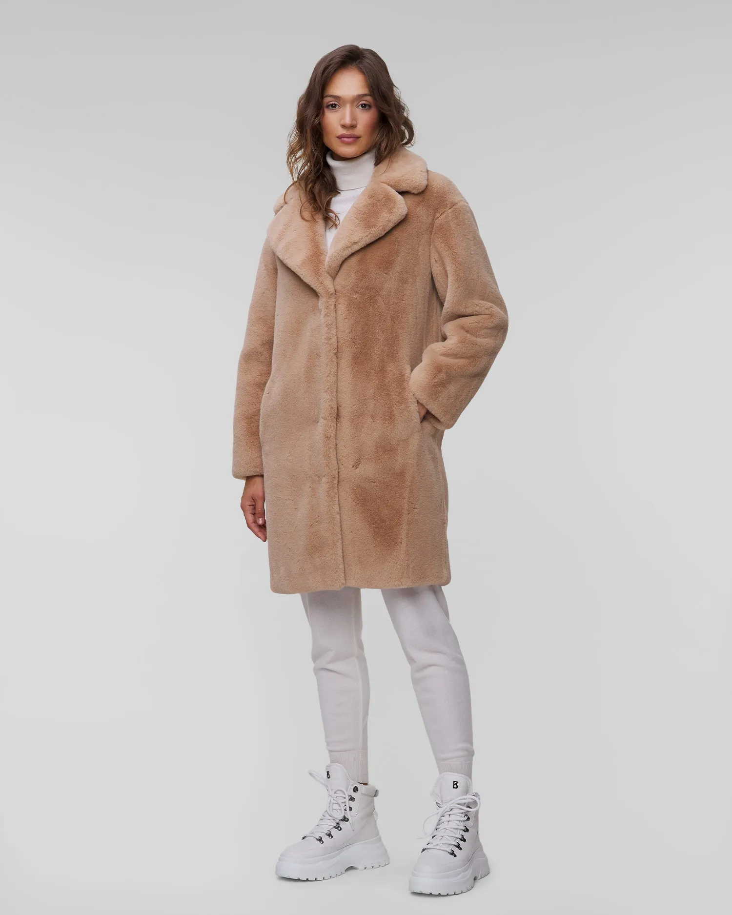 Women’s beige fur Stand Studio Camille Cocoon Coat 611379070-10301