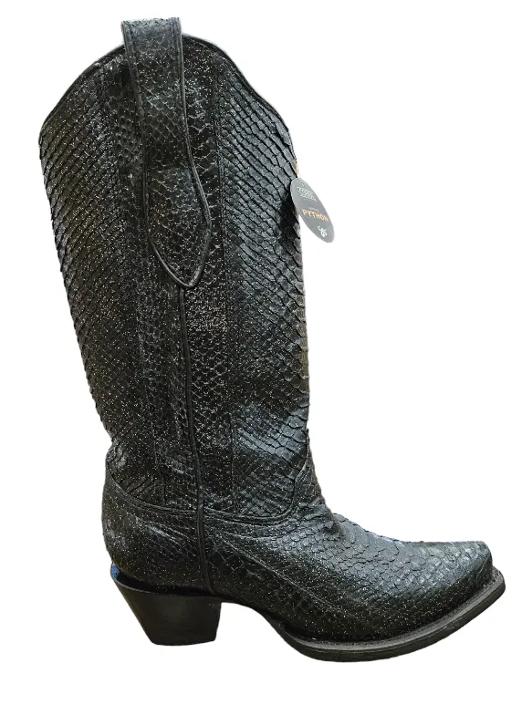 WOMEN'S BLACK GLITTER PYTHON CORRAL WESTERN BOOTS A4443