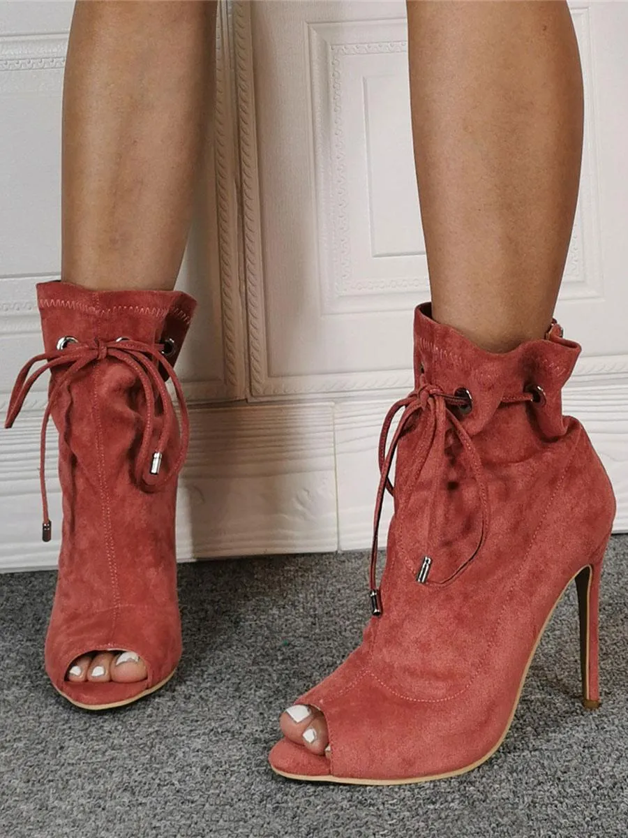 Coral Stiletto Heel Peep Toe Summer Boots