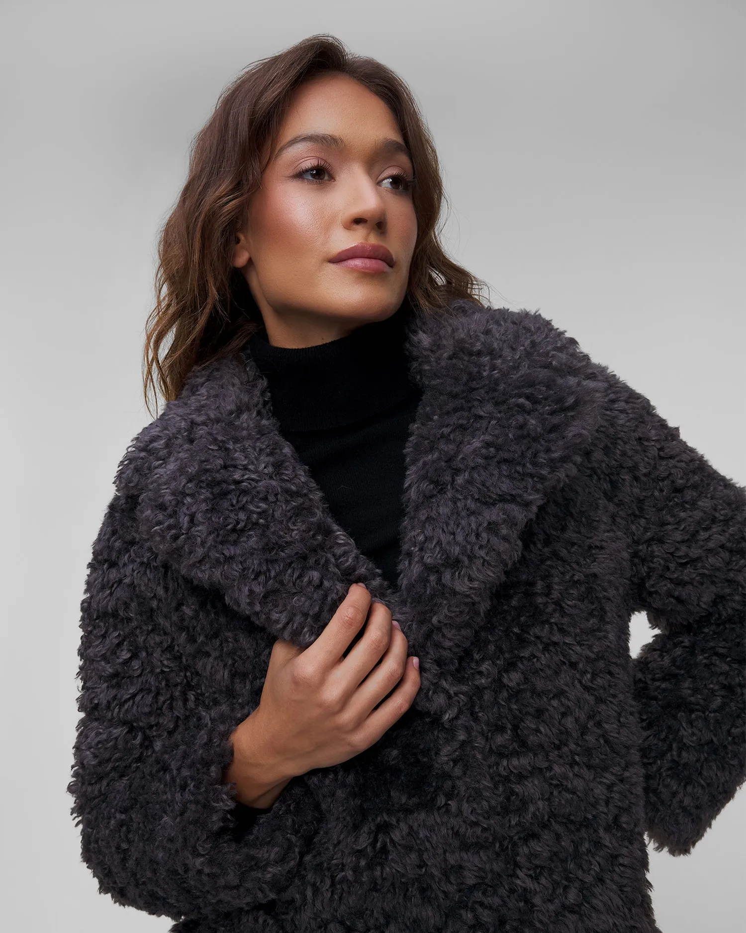 Women’s grey fur Stand Studio Camille Cocoon Coat 611379061-81030