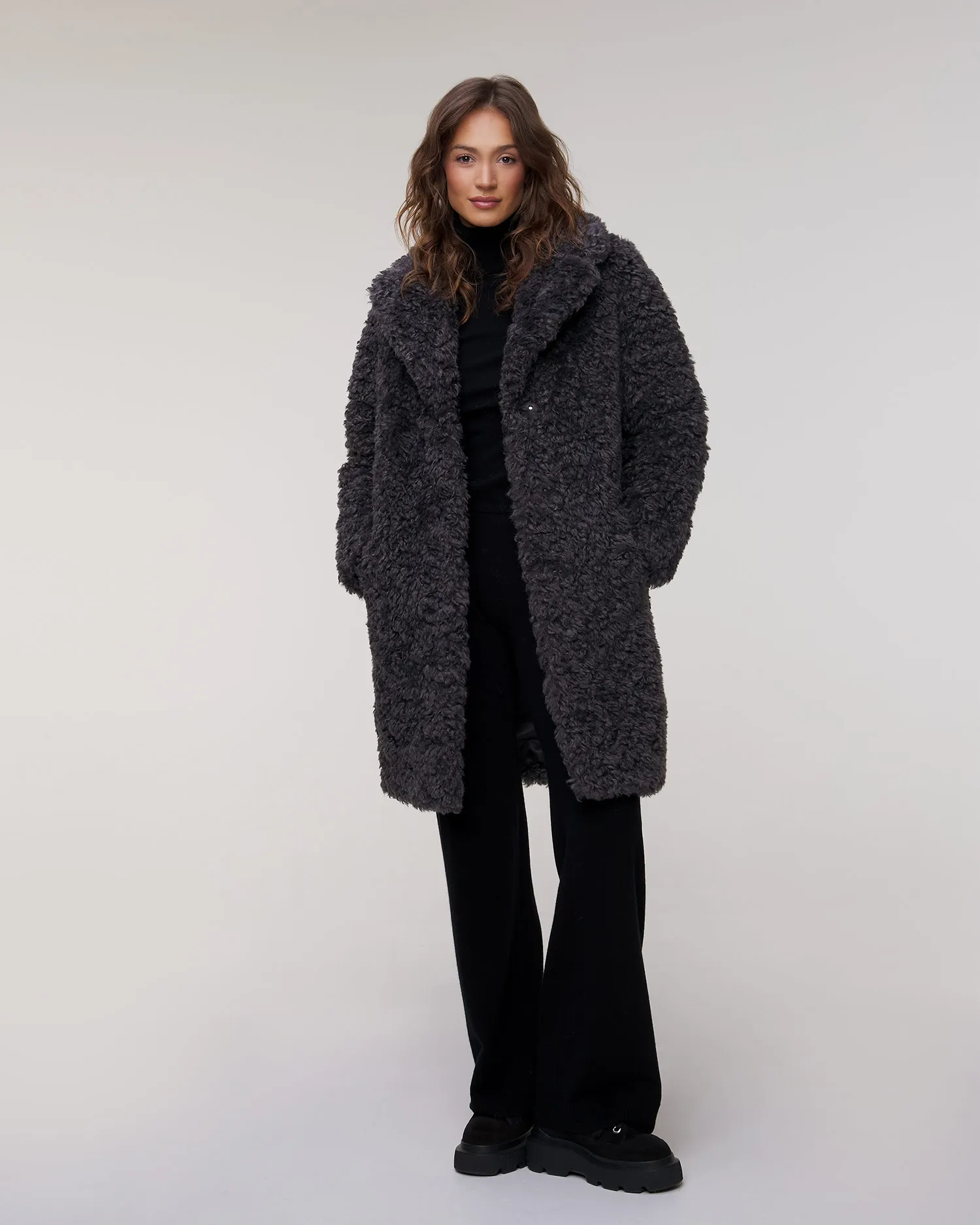 Women’s grey fur Stand Studio Camille Cocoon Coat 611379061-81030