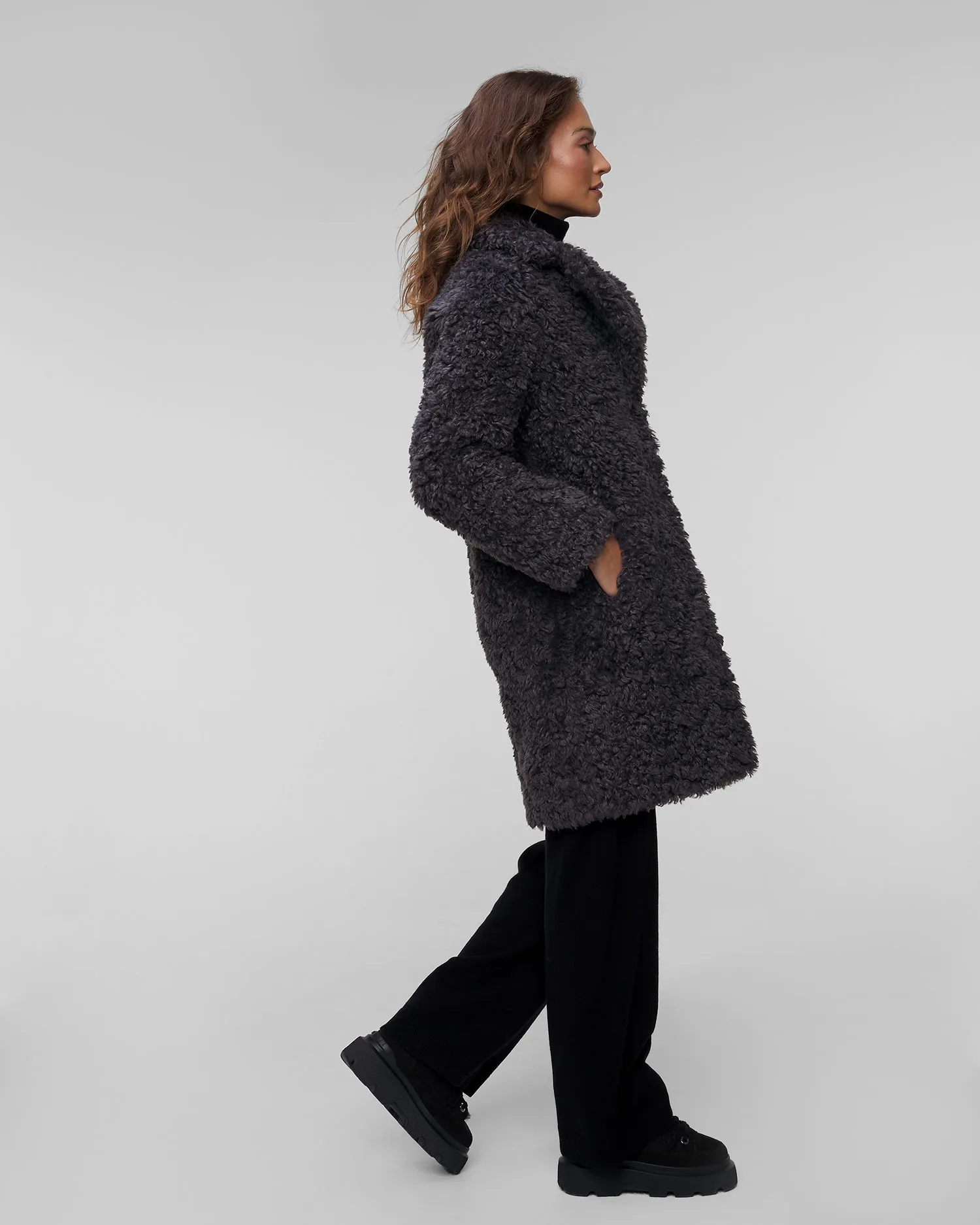 Women’s grey fur Stand Studio Camille Cocoon Coat 611379061-81030