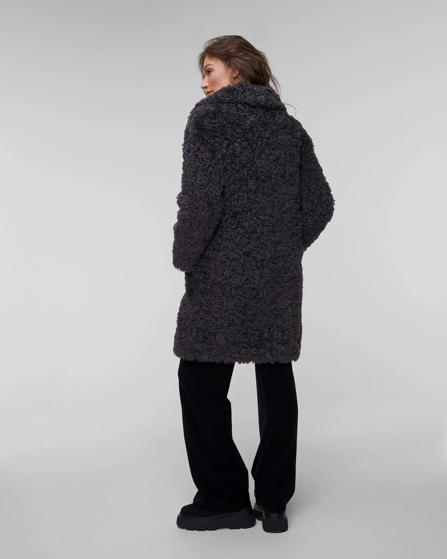 Women’s grey fur Stand Studio Camille Cocoon Coat 611379061-81030