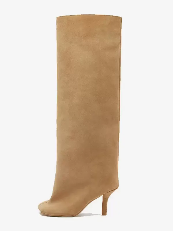 Women's High Heel Knee High Suede Boots for Wide Calves