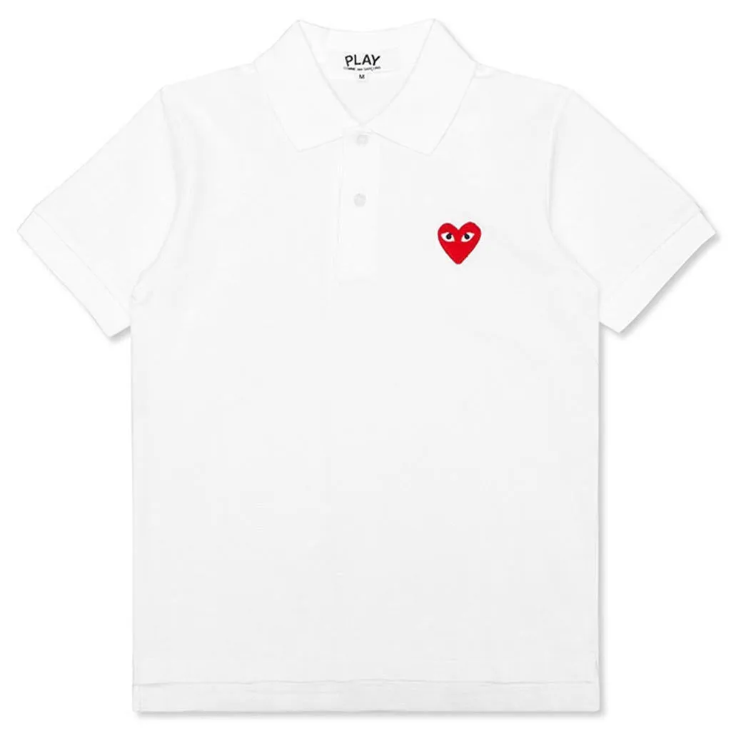 White Women's Polo Shirt with Red Heart