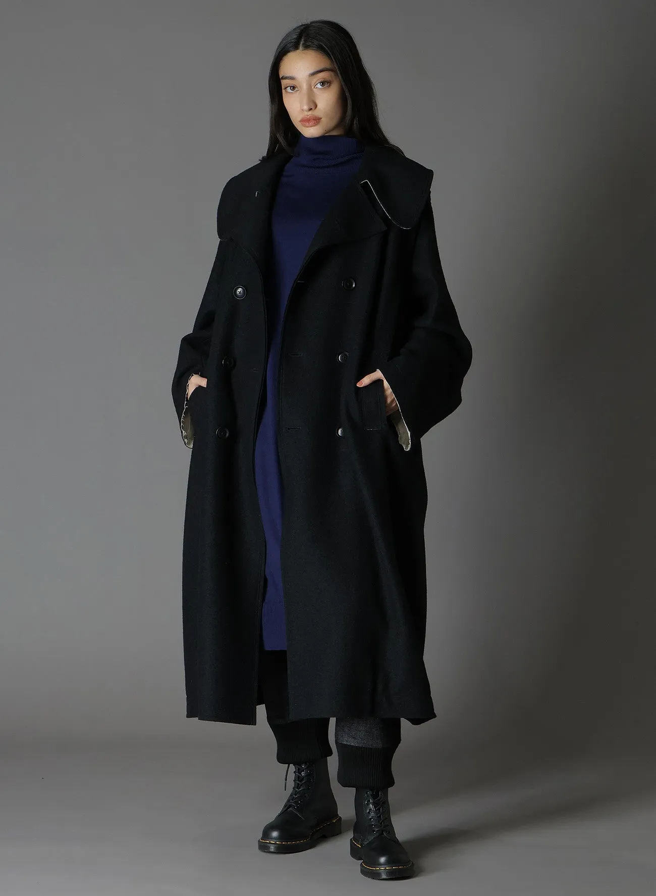 WOOL COMPRESSED BOUCLE TRUNCATED TRENCH COAT