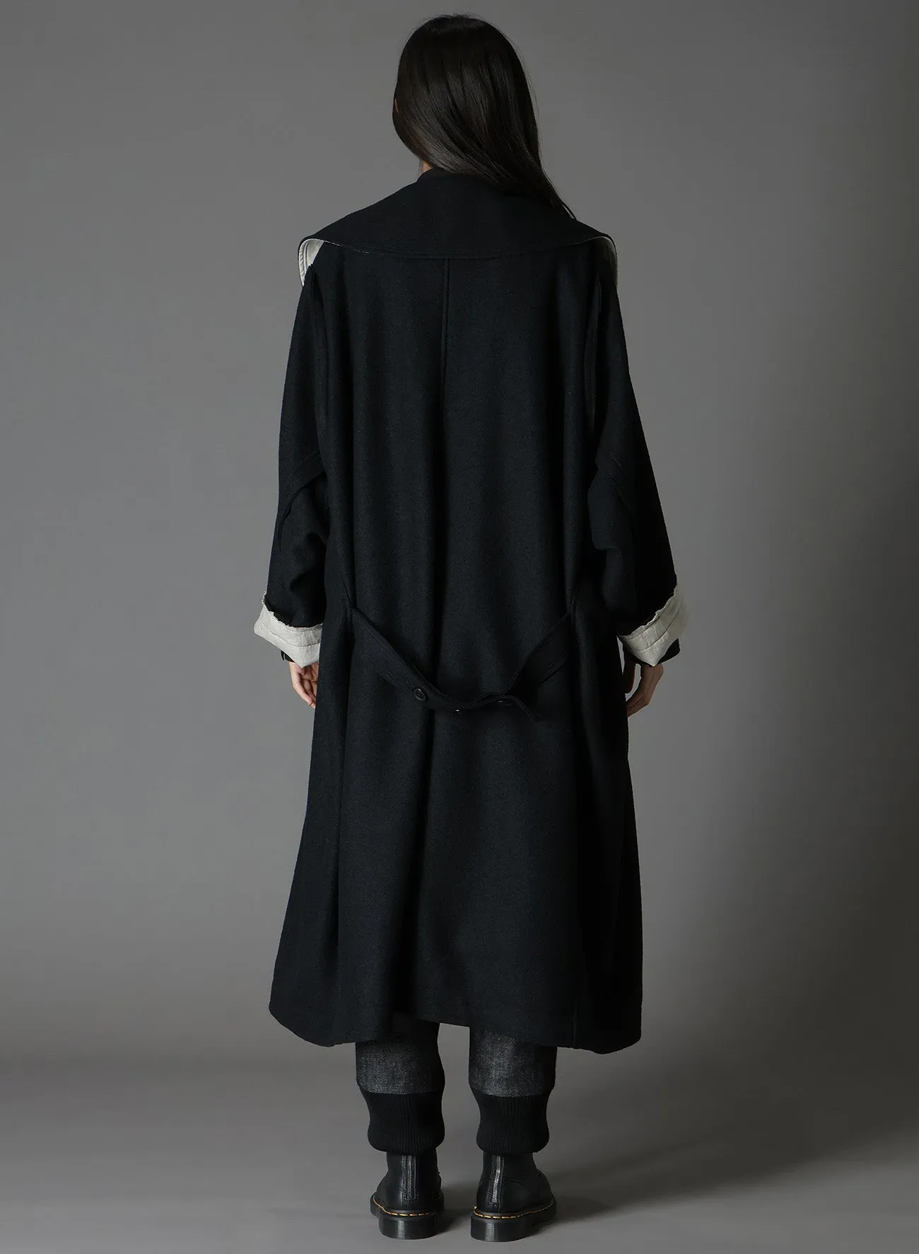 WOOL COMPRESSED BOUCLE TRUNCATED TRENCH COAT