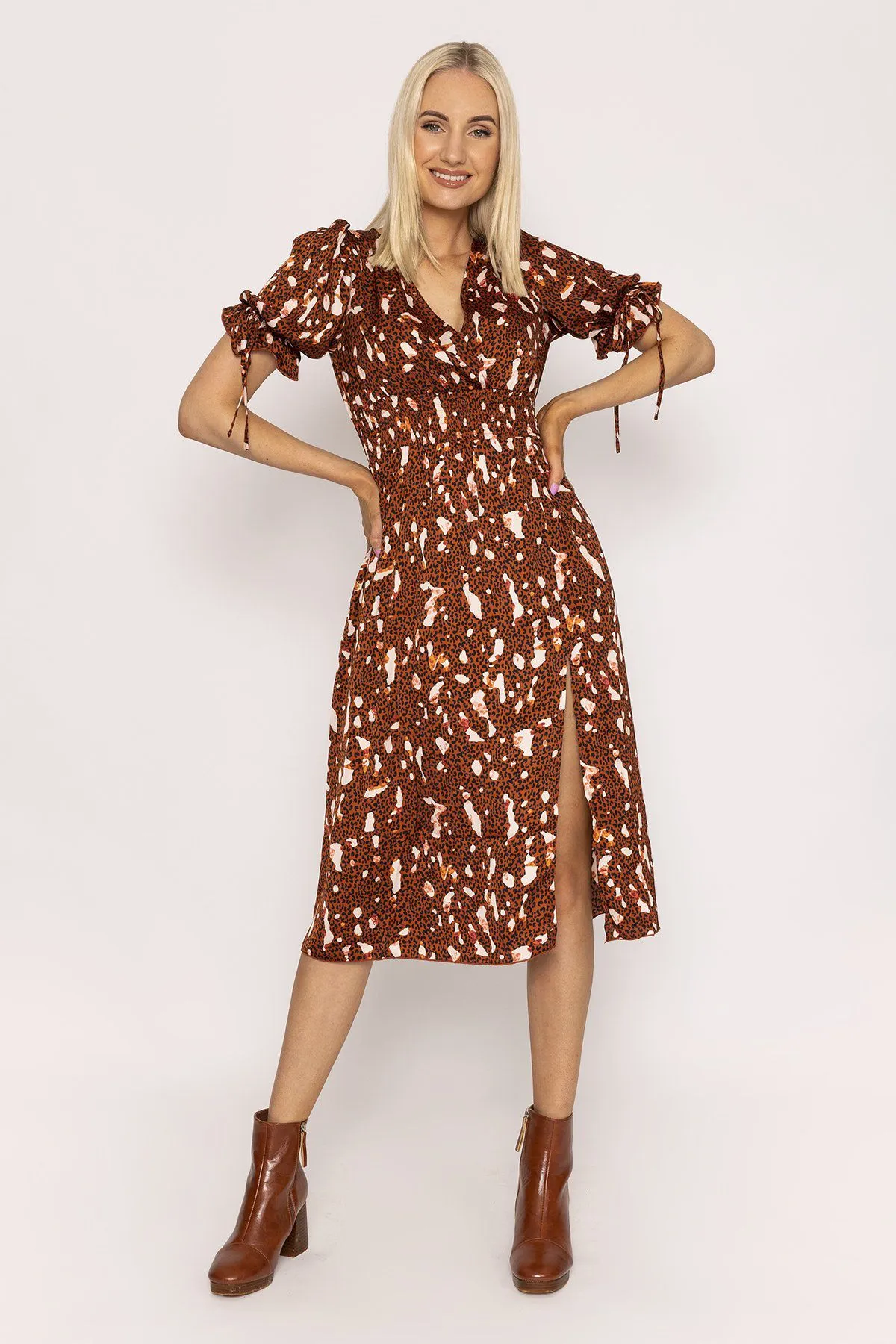 Wrap Midi Dress in Brown