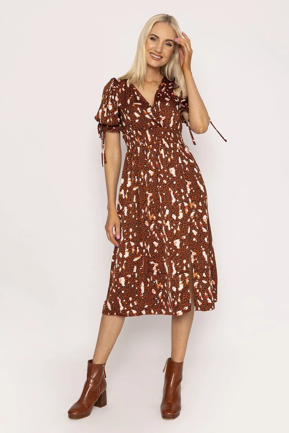 Wrap Midi Dress in Brown