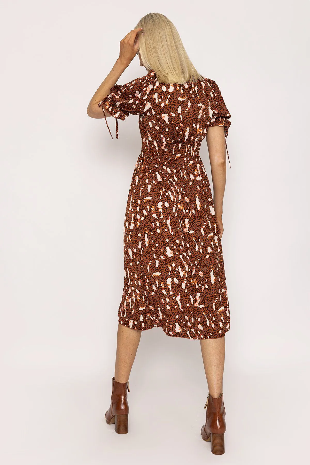 Wrap Midi Dress in Brown